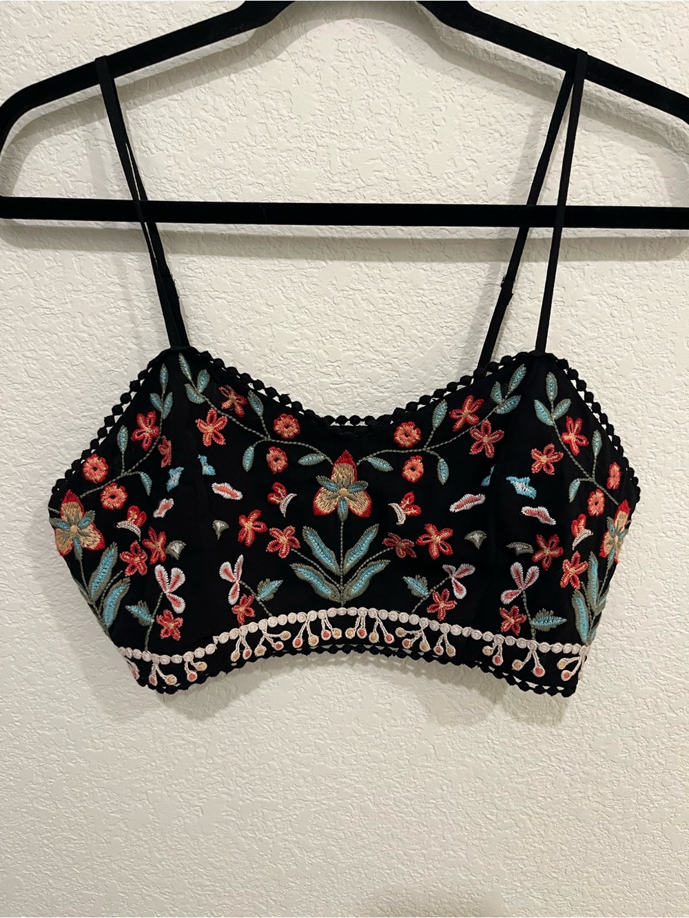 Forever 21 Black Embroidered Floral Camisole Bralette